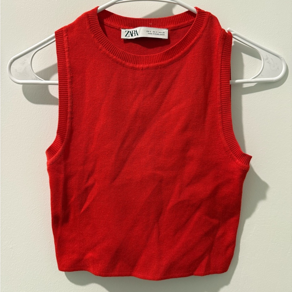 Zara Ribbed Cotton Crop Top - RED